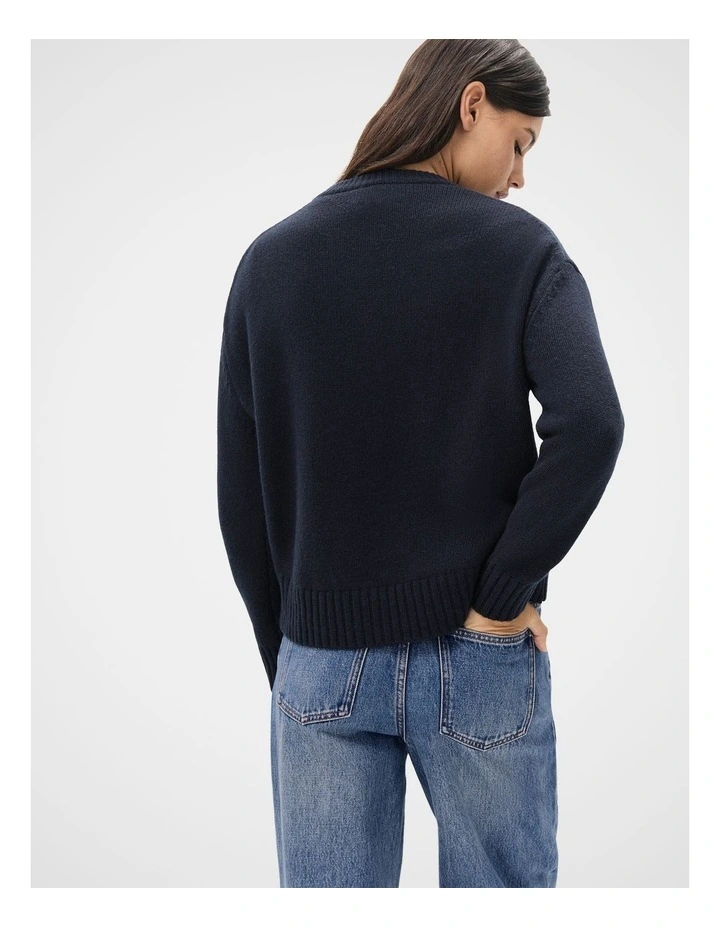 Merino Wool Crew Neck Knit Jumper in Blue image 2