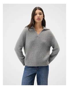 Lofty Collared Knit Jumper in Grey