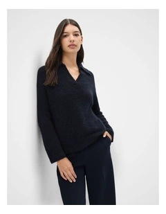 Lofty Collared Knit Jumper in Blue