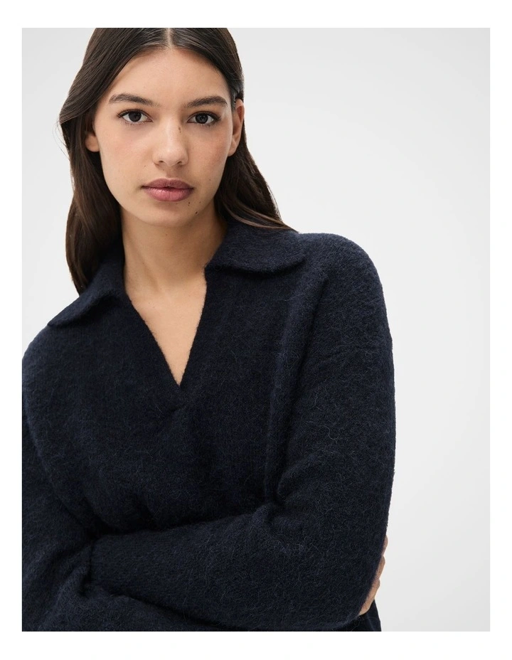 Lofty Collared Knit Jumper in Blue image 3