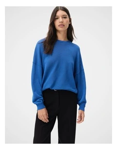 Oversized Cotton Blend Knit Jumper in Blue