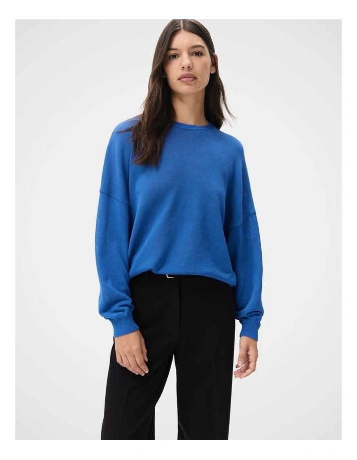Oversized Cotton Blend Knit Jumper in Blue image 1