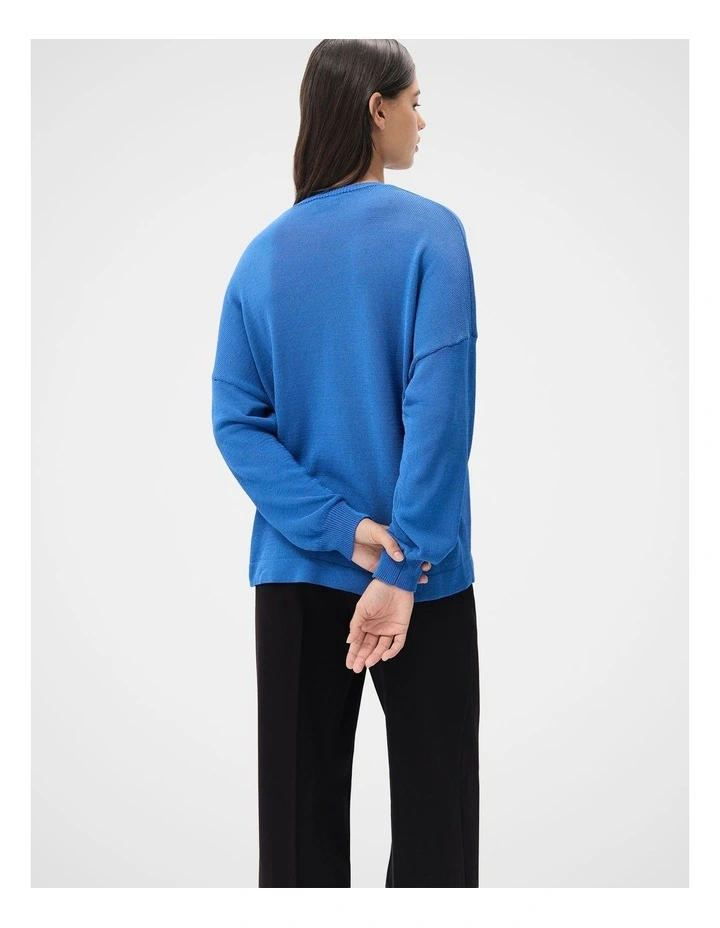 Oversized Cotton Blend Knit Jumper in Blue image 2