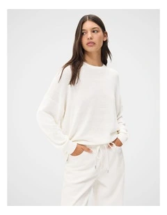 Oversized Cotton Blend Knit Jumper in White