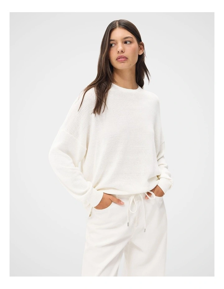 Oversized Cotton Blend Knit Jumper in White image 1