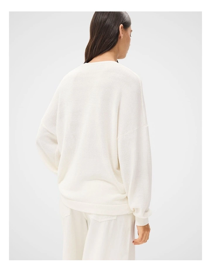 Oversized Cotton Blend Knit Jumper in White image 2