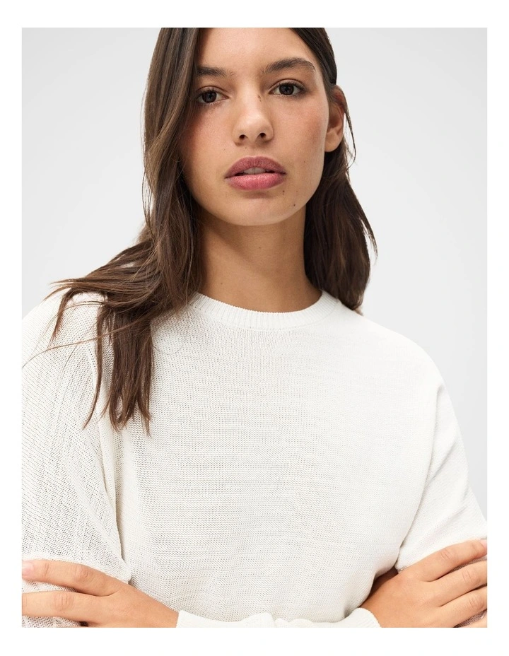Oversized Cotton Blend Knit Jumper in White image 3