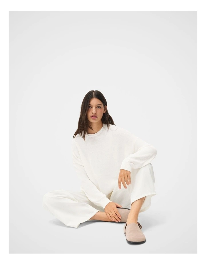 Oversized Cotton Blend Knit Jumper in White image 4