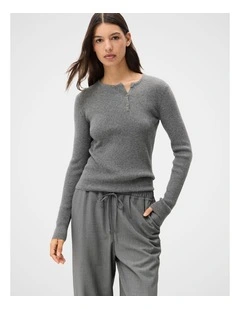 Wool Henley Knit Jumper in Grey