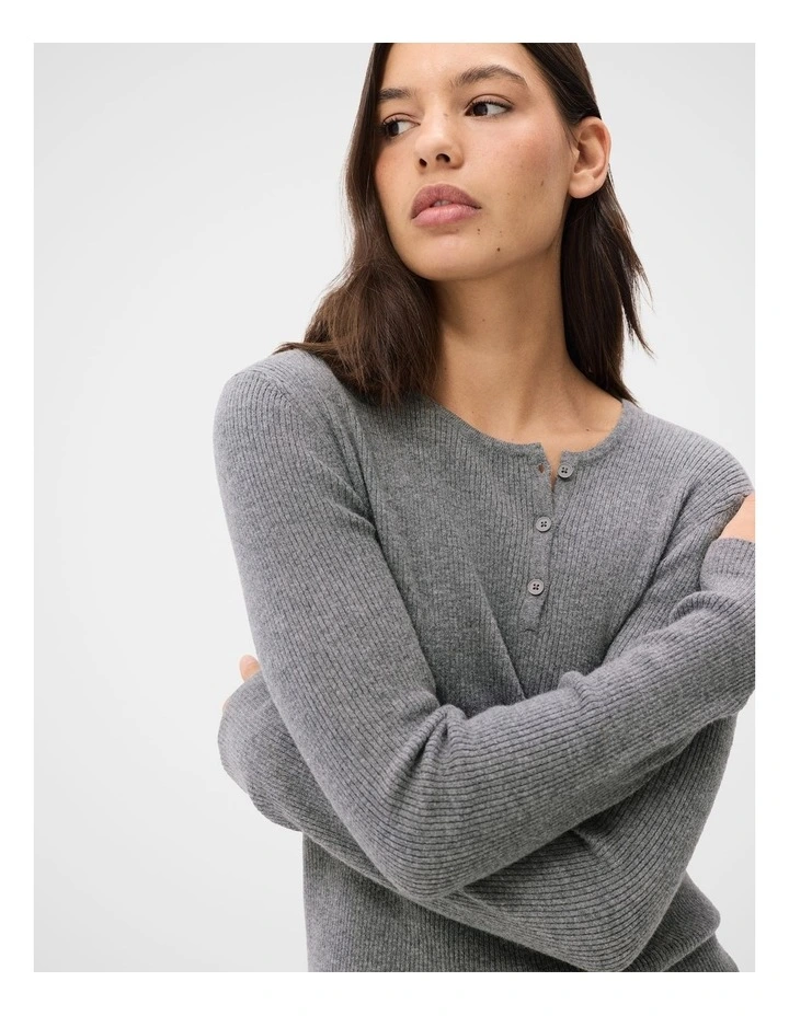 Wool Henley Knit Jumper in Grey image 3