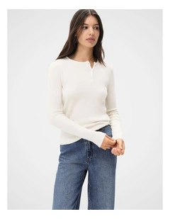 Wool Henley Knit Jumper in White