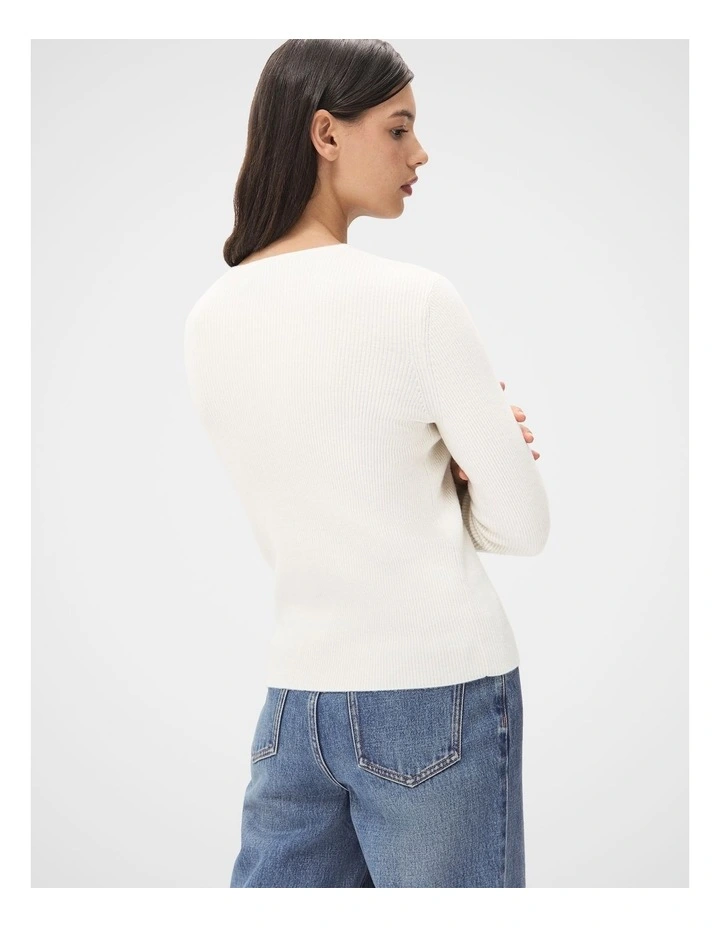 Wool Henley Knit Jumper in White image 2