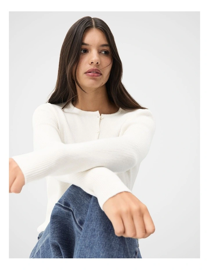 Wool Henley Knit Jumper in White image 3