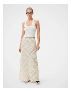 Ramie Check Maxi Skirt