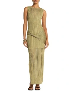 Raven Metallic Knit Dress in Brass