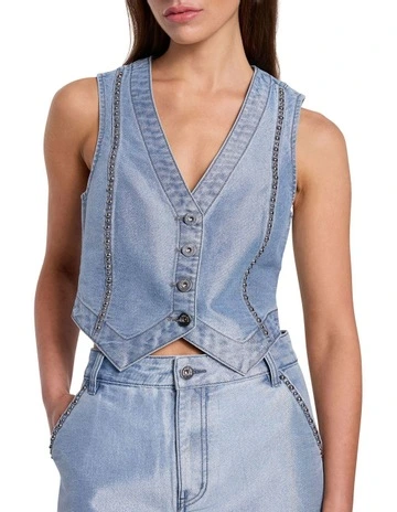 Glossed Embellished Vest in Indigo