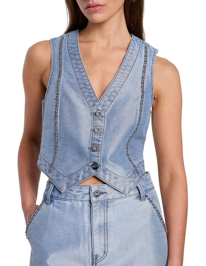 Glossed Embellished Vest in Indigo image 1