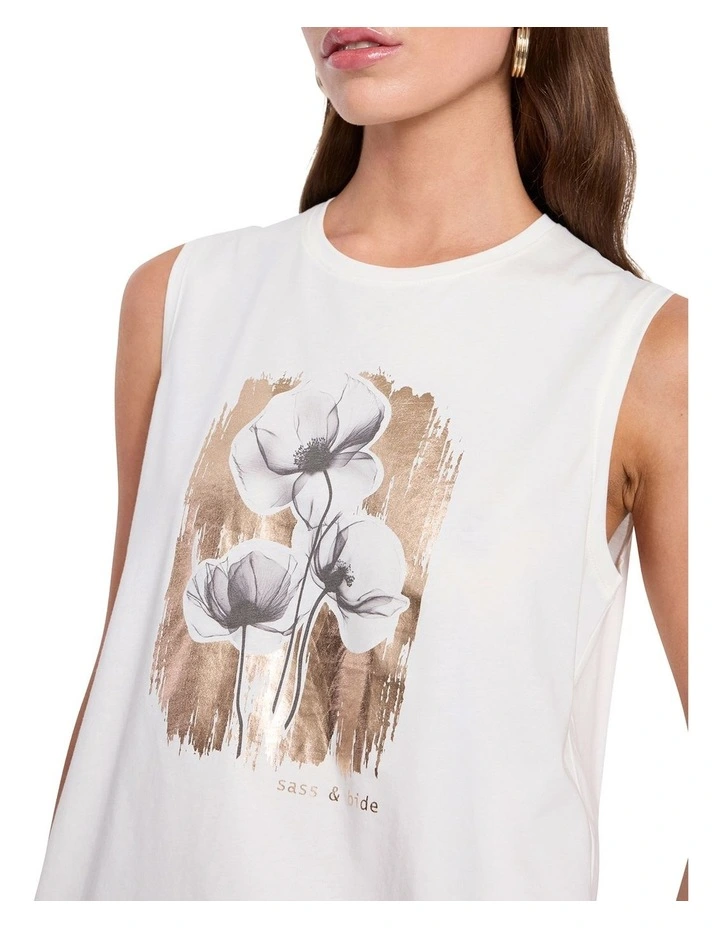 Pressed Floral Tank in White image 3