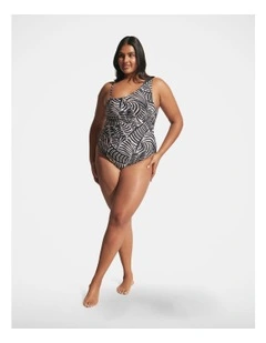 Matte One Shoulder One Piece in Stencil Palm