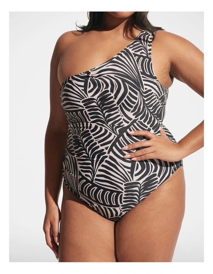 Matte One Shoulder One Piece in Stencil Palm image 3