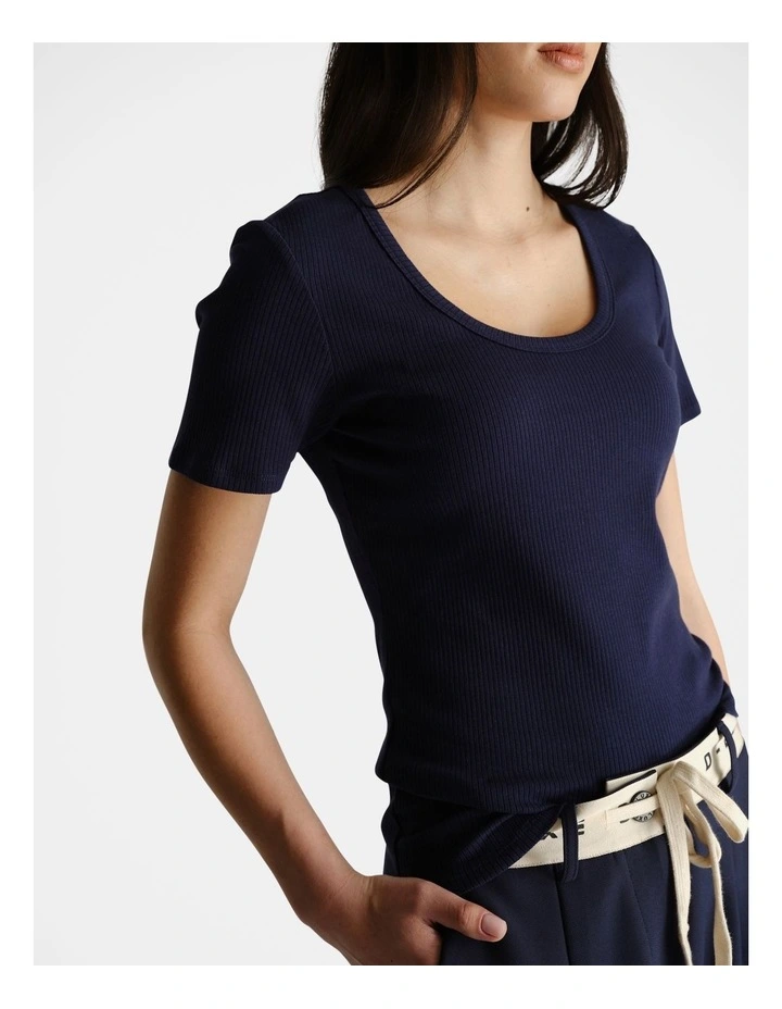 D-Luxe Short Sleeve Rib Tee in Navy image 3