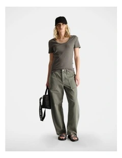 D-Luxe Short Sleeve Rib Tee in Thyme Green