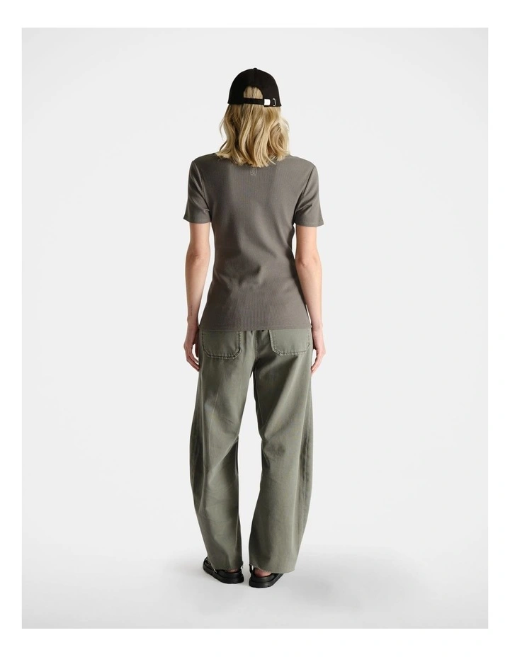 D-Luxe Short Sleeve Rib Tee in Thyme Green image 2