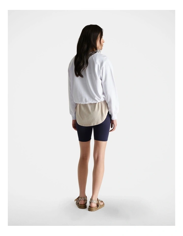 D-Luxe Logo Drawcord Sweat Top in White/Navy image 2