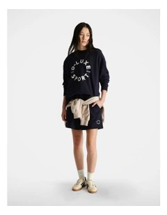 D-Luxe Stamp Terry Sweat Top in Navy