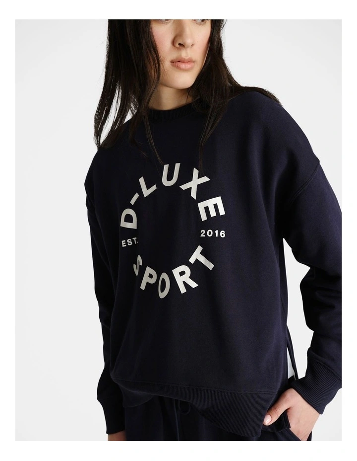 D-Luxe Stamp Terry Sweat Top in Navy image 3