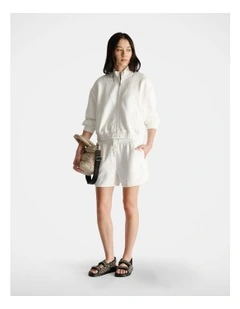 D-Luxe Embossed Bomber Jacket in White