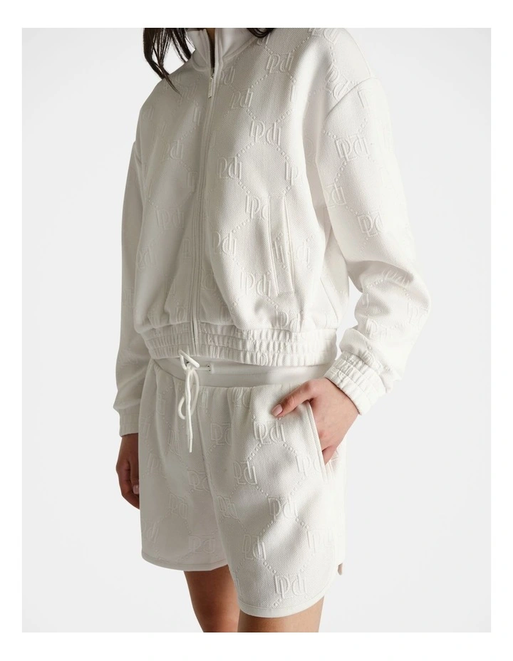 D-Luxe Embossed Bomber Jacket in White image 3