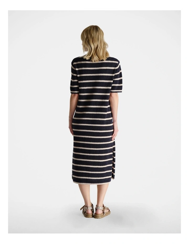 D-Luxe Relaxed Knit Dress in Navy/Shell Stripe image 2