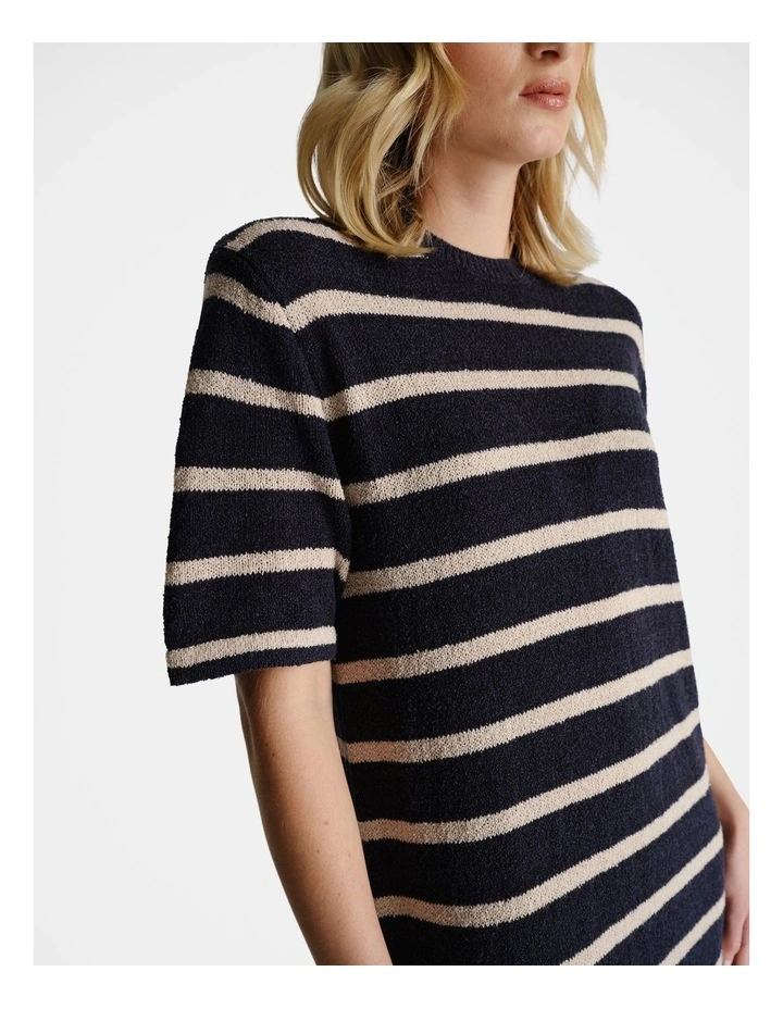 D-Luxe Relaxed Knit Dress in Navy/Shell Stripe image 3