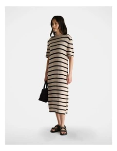 D-Luxe Relaxed Knit Dress in Shell/Black Stripe