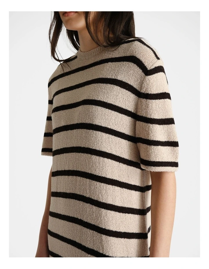 D-Luxe Relaxed Knit Dress in Shell/Black Stripe image 3