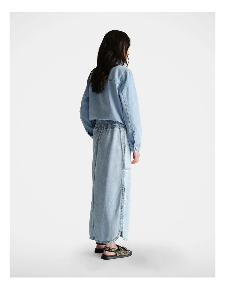 D-Luxe Denim Pull On Skirt in Blue image 2