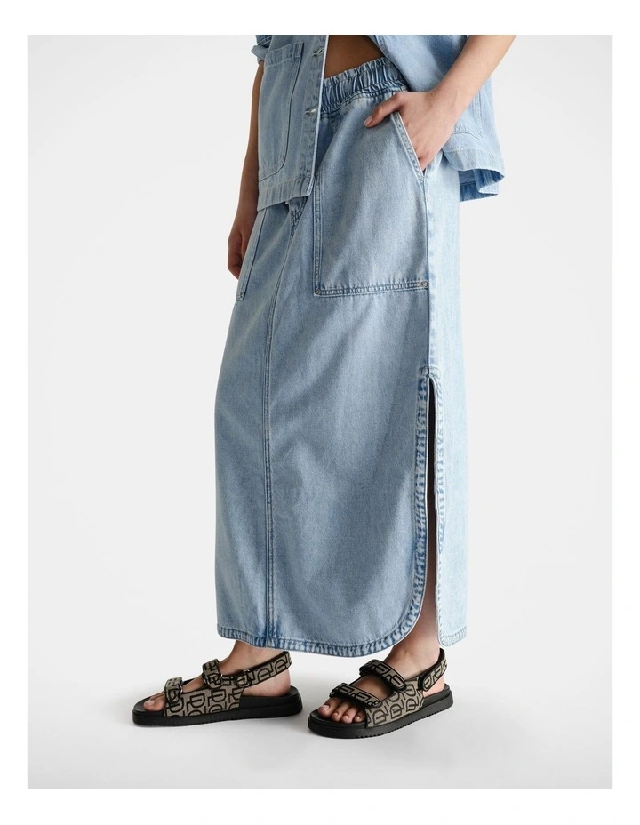 D-Luxe Denim Pull On Skirt in Blue image 3