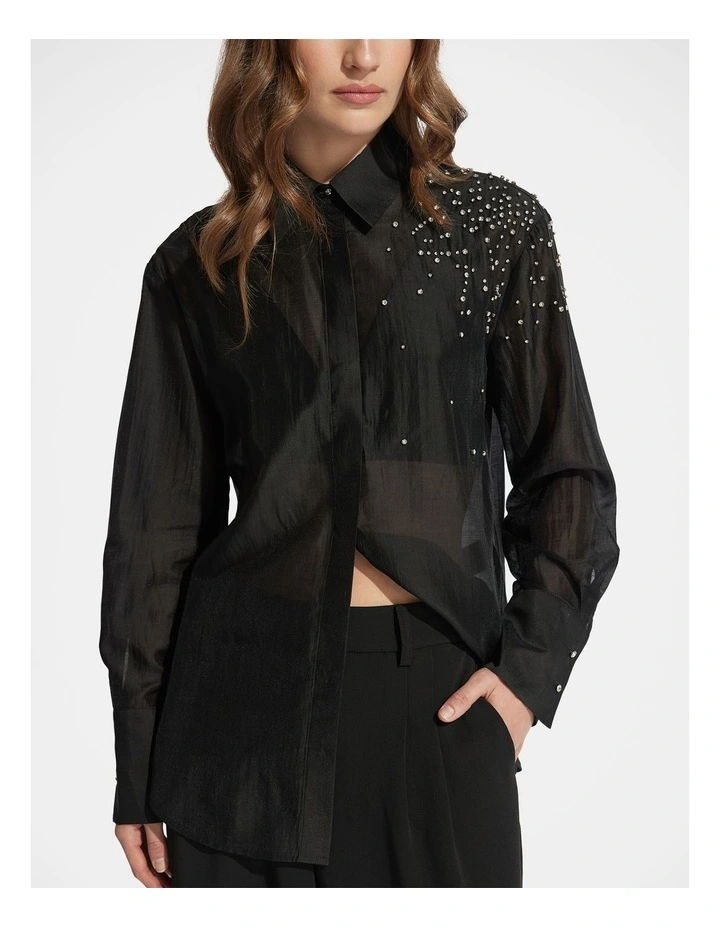 Stefania Embellished Shirt in Black image 3