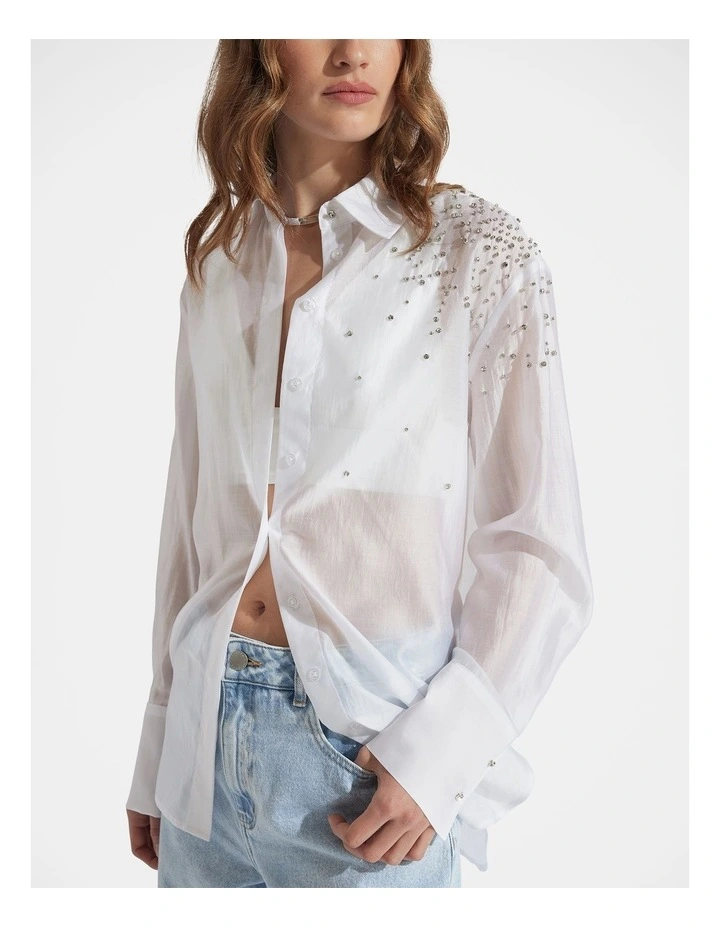 Stefania Embellished Shirt in White image 3