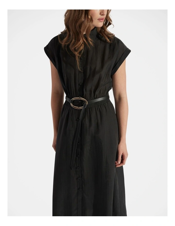 Sara Midi Shirt Dress in Black image 3