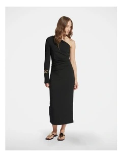 Rosa One-Shoulder Midi Dress in Black