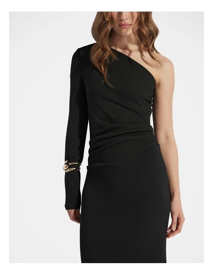 Rosa One-Shoulder Midi Dress in Black image 3