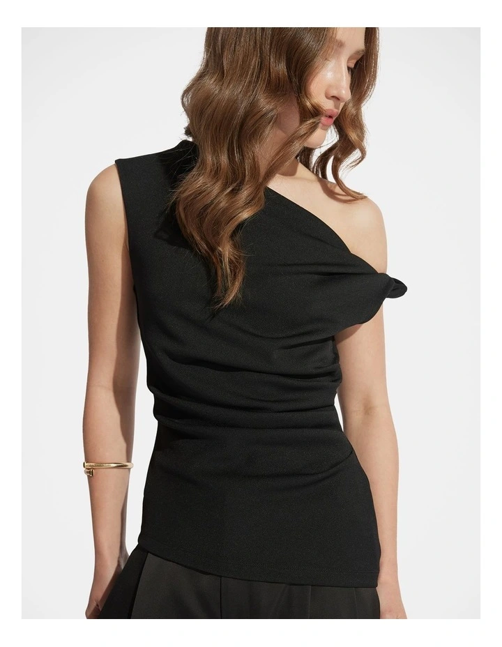 Mina Twist Tipped Shoulder Top in Black image 3