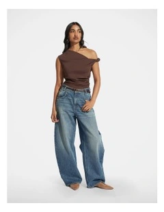 Mina Twist Tipped Shoulder Top in Brown