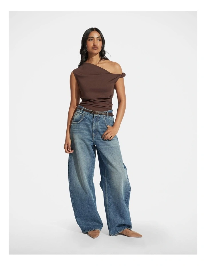 Mina Twist Tipped Shoulder Top in Brown image 1