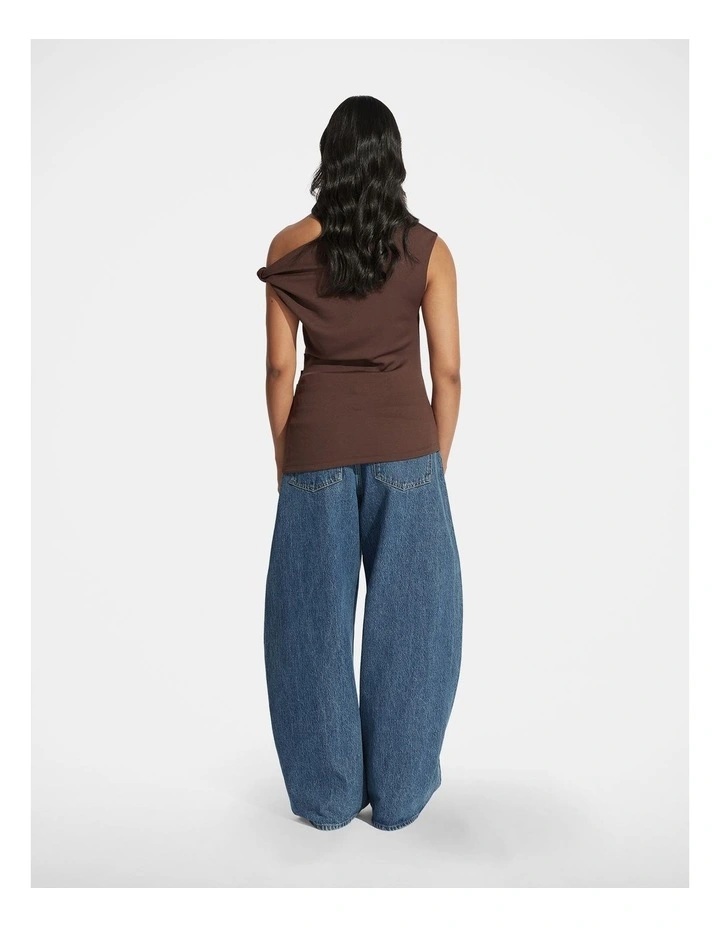 Mina Twist Tipped Shoulder Top in Brown image 2