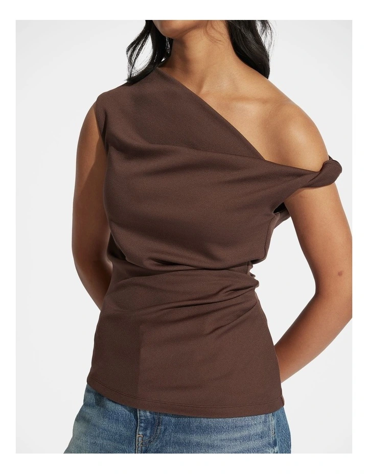 Mina Twist Tipped Shoulder Top in Brown image 3