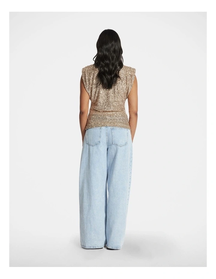 Anna Sequin Shoulder Pad Tank in Gold image 2