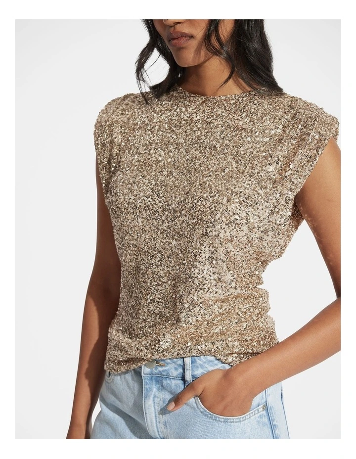 Anna Sequin Shoulder Pad Tank in Gold image 3